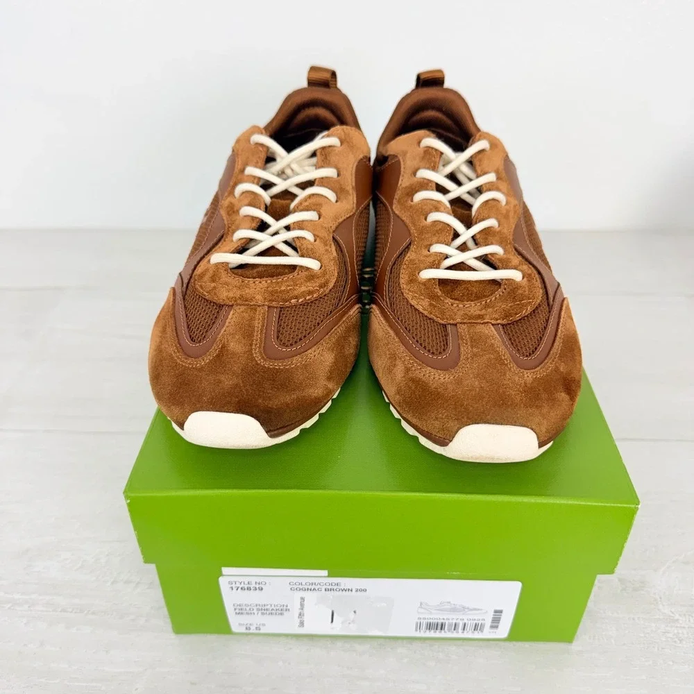 Tory Burch Field Sneakers Womens 8.5 Brown Leather Suede Lace Up Comfort Chic